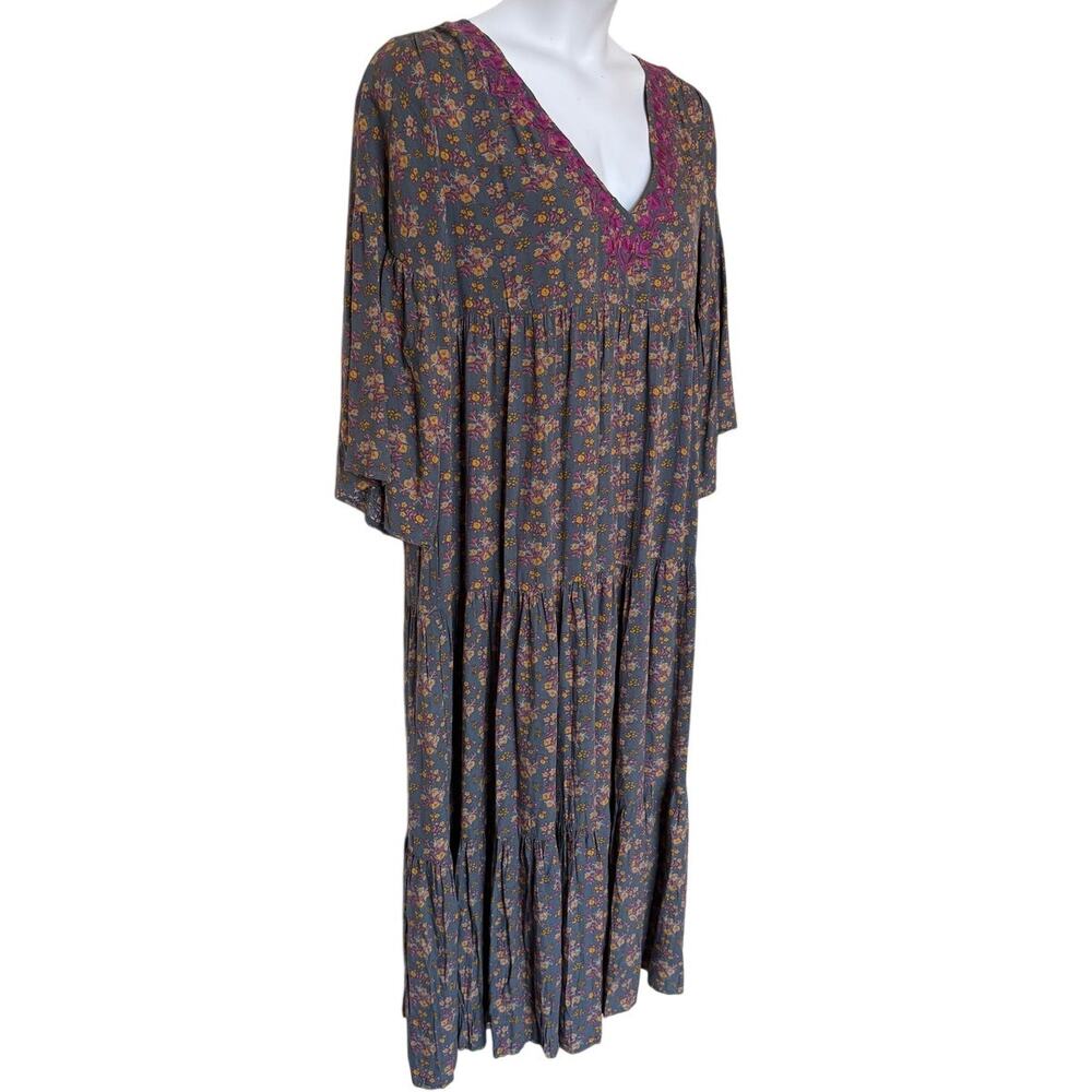 Natural Life Charlotte Long Cottage Boho Midi Dress Tiered - Embroidered size  L - Picture 5 of 12